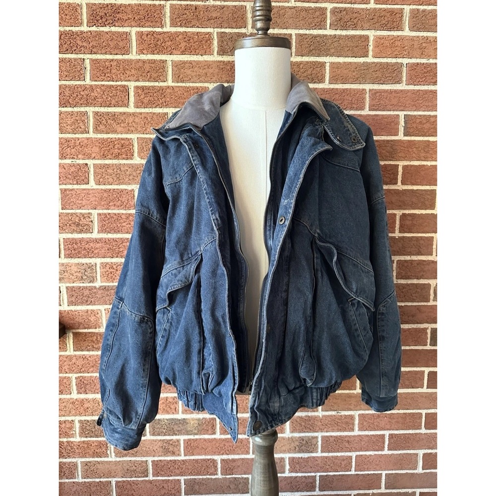 Canyon River Blues Mens Large Blue Denim Bomber Jacket Quilted Lined 96421